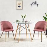 George Oliver 3 Pieces Dining Table Set w/ 2 Velvet Chairs, Dining Room Set For Small Places Wood/Glass/Metal/Upholstered Chairs in Brown/Gray