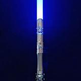 Smooth Swing Light Saber for Adults 5 Sound Fonts RGB Light Saber 12 Colors Changing Heavy Dueling Light Sabers of Metal Aluminum Hilt Realistic Light Saber Toy with 1 inch Saber Blade Silver