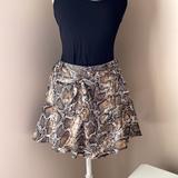 Zara Skirts | Beautiful Zara Satin Skirt With Belt, Great With High Boots Or Pumps (Skort) | Color: Black/Brown | Size: 28