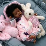 Reborn Baby Dolls 17 inch Realistic Reborn Baby Dolls Real Life African American Dolls Full Vinyl Gift Box for Kids Ages 3+