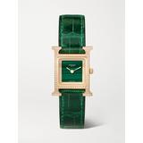 Hermès Timepieces - Heure H 25mm Small 18-karat Rose Gold, Alligator, Malachite And Diamond Watch - Green