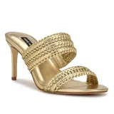 Nine West Women's Pause Strappy Heeled Slide Dress Sandals, Gold, 9.5M