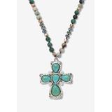 Women's Genuine Jasper, Amazonite And Freshwater Pearl Silvertone Cross Necklace 32 Inch by PalmBeach Jewelry in Blue