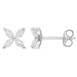 Belk & Co Lab Created Created White Moissanite Floral Stud Earrings In 10K White Gold
