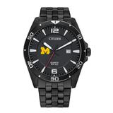 Men's Michigan Wolverines Citizen Quartz Black-Tone Stainless Steel Watch