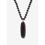 Women's Genuine Black Agate Goldtone Bezel Set Oval Cabochon Beaded Necklace 34 Inch by PalmBeach Jewelry in Black
