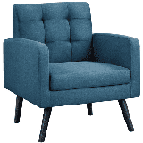 SMILE MART Modern Fabric Tufted Accent Arm Chair with Rubber Wooden Leg for Living room Navy Blue