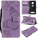 Motorola Moto Z4 Play Wallet Case Dteck Slim Embossed Butterfly PU Leather Flip Folio Stand Case Cover with Hand Strap For Moto Z4 Play Built-in 2 Card Slots/Money Pocket Purple