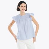 Nautica Women's Striped Smocked Top Bright White, XXL