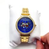 Disney Accessories | Disney Accutime 100 Years Of Wonder Women's Gold Tone Watch Nwt | Color: Blue/Gold | Size: Os
