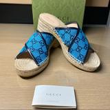 Gucci Shoes | Gucci Sandals Marmont Espadrille Canvas Platform Gg | Color: Blue/Tan | Size: 7