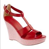 J. Crew Shoes | Jcrew Palma Leather And Canvas Platform Wedges Red 7 | Color: Red | Size: 7