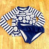 Kate Spade Swim | Kate Spade Bon Voyage Baby Swimsuit Two Piece Girls Size 4 | Color: Blue/White | Size: 4g
