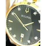Bulova Men's Watch 98d165 Quartz Diamond Black Dial Two Tone Stainless
