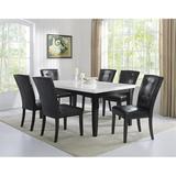 Francis 7-Piece Rectangle Dining Set White Marble Top and Black Side Chairs