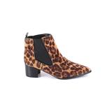 Nine West Ankle Boots: Chelsea Boots Chunky Heel Casual Tan Print Shoes - Women's Size 8 - Pointed Toe - Animal Print Wash