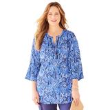 Plus Size Women's Liz&Me® Lace-Up Bell Sleeve Peasant Blouse by Liz&Me in Dark Sapphire Paisley (Size 0X)