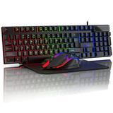 Gaming Keyboard and Mouse Combo LED RGB Backlit Wired Keyboards 104 Keys Mechanical Feel Anti-ghosting & 7 Colors Gaming Mouse W/ Mouse Pad for Windows/XP/Vista PC Laptop Computer Gamer