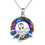 Coachuhhar Octopus Necklace for Women Girl 925 Sterling Silver Octopus Crystal Pendant Necklace Ocean Jewelry Crystal Jewelry Gifts for Sea Lover Birthday Anniversary