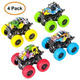 4 Pack Monster Trucks for Toddlers Friction Powered Double-Directions Inertia Pull Back Vehicle Set for 1-3 Year Old Boys