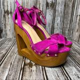 Jessica Simpson Shoes | Jessicasimpson Niki Wood Heeled Sandals - Bermuda Pink - Studded - Size 8b | Color: Brown/Pink | Size: 8
