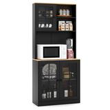 Costway 72 Inch Freestanding Pantry Cabinet with Hutch and Adjustable Shelf-Black