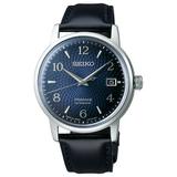 Seiko Presage Automatic Stainless Steel Blue Dial Blue Leather Strap Date Mens Watch SRPE43J1