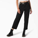 Dickies Women's Relaxed Fit Contrast Stitch Cropped Cargo Pants - Black Size 32 (FPR57)