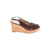 Nine West Wedges: Brown Solid Shoes - Women's Size 9 1/2 - Peep Toe