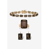 Women's 41.25 Tcw Genuine Smoky Quartz Gold-Plated Earring, Bracelet & Ring Set by PalmBeach Jewelry in Brown (Size 5)