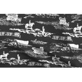 Four Wheels Linen Cotton Canvas Fabric By the Yard Western Cowboy Country Horse Covered Wagon Black And By Spoonflower