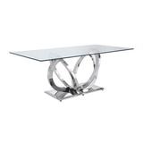 ACME Finley Dining Table in Clear Glass and Mirrored Silver