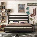 Allewie Full Size Metal Platform Bed Frame with Wooden Headboard & Footboard Black