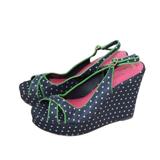 Lilly Pulitzer Shoes | Lilly Pulitzer Polka Dot Wedge Peep Toe Sandals Navy White Women's Size 6 H14581 | Color: Blue | Size: 6