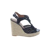 Lucky Brand Wedges: Slingback Platform Casual Blue Solid Shoes - Women's Size 8 1/2 - Peep Toe