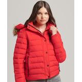 Faux Fur Short Hooded Puffer Jacket Red / High Risk Red