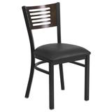 Flash Furniture Metal Chair with Wood Slat Back and Padded Vinyl Seat — Walnut Back/Black Seat/Black Frame, 500-Lb. Capacity, Model XUDG6G5WALKV