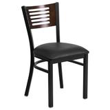 Flash Furniture Hercules Series Black Decorative Slat Back Metal Restaurant Chair with Walnut Wood Back, Black Vinyl Seat, Walnut Wood Back/Black Vinyl Seat/Black Metal Frame