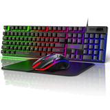 Wired Gaming Keyboard & Mouse Combo RGB Backlit Mechanical Feel Gaming Keyboard Mouse W/ Multimedia Keys Anti-ghosting Keys Spill-Resistant for Windows PC Gamers Desktop Computer Laptop