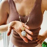 Long Necklace White Marble Natural Stone Gold Coin Pendant Necklace/Long Layering Gemstone Beads Statement Gift For Her
