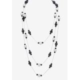Women's Simulated Black Onyx And Pearl Silvertone Beaded Multi-Strand Necklace 70" by PalmBeach Jewelry in Black