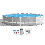 Intex 20 ft. x 52 in. Prism Frame Round Above Ground Swimming Pool with Pump and Chlorine Tabs, Gray