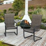Nuu Garden 2 Pieces Outdoor Motion Dining Chair Set C-spring Textilene Fabric with Foam-Padded and Steel Frame Brown
