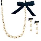 Kate Spade Jewelry | Kate Spade Ribbon And Pearls Necklace Earrings Matching Set | Color: Black | Size: Os