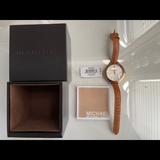 Michael Kors Accessories | Michael Kors Slim Runway Leather Strap Watch Mk2284 | Color: Gold/Silver/Tan | Size: Os