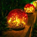HEDAQI Solar Powered Cracked Glass Globe Ball Garden Light for Outdoor Pathway Light Glass/Plastic in White, Size 8.1 H x 4.72 W x 4.72 D in L00061