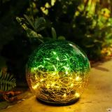 HEDAQI Solar Powered Cracked Glass Globe Ball Garden Light for Outdoor Pathway Light Glass/Plastic in White, Size 8.1 H x 4.72 W x 4.72 D in L00062