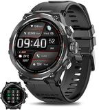 Military Smart Watch for Men Bluetooth Call Outdoor Sports Watch IP68 Waterproof Heart Rate Sleep Monitoring Smart Watches Compatible with Android Apple Phone Black