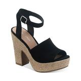SUN STONE Womens Black 1 Slingback Platform Padded Slip Resistant Fey Peep Toe Block Heel Buckle Espadrille Shoes 9 M