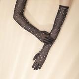 Rhinestone Decor Long Gloves